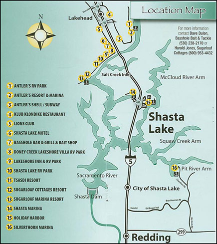Shasta Lake Trout Derby Location Map